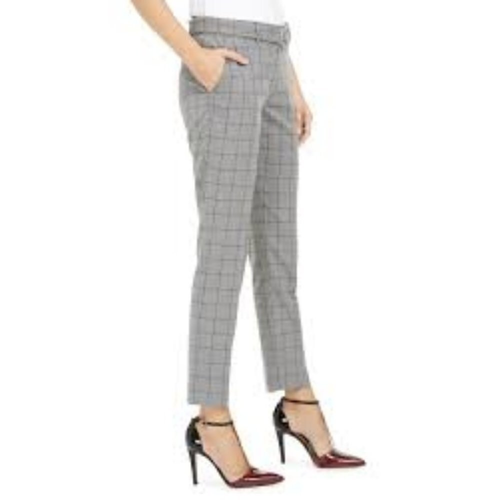 NEW Calvin Klein Grey Black Window Pane Belted Trouser Pants Sz. 12P - Picture 2 of 3